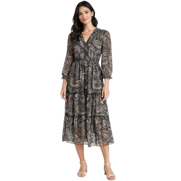 Kate & Lily Dresses & Skirts - Kate & Lily Paisley Semi-Sheer Midi Dress Size 4 Boho Tiered Elastic Waist